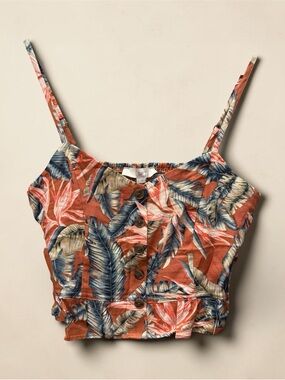 LOFT Rust Floral-Leaf Button Front Crop Cami